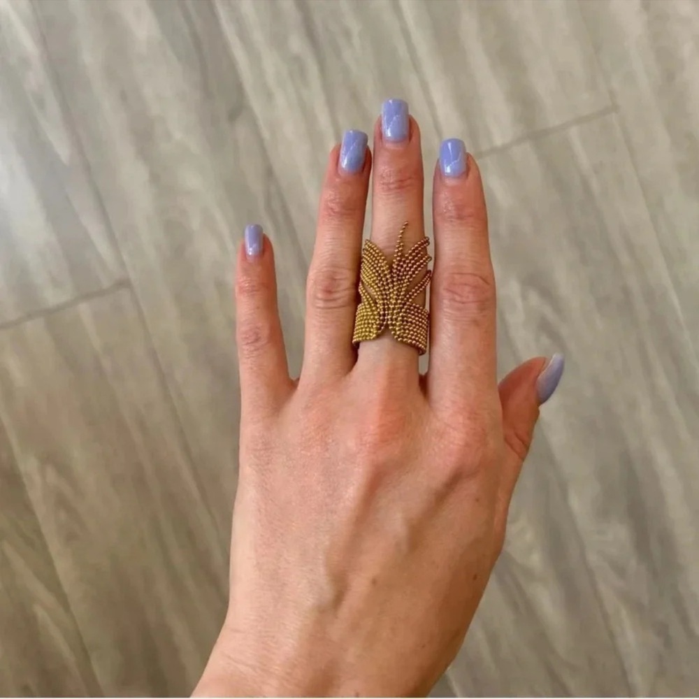 Tassel Gold Stainless Steel Waterproof Resizable Ring - Picture 11 of 16